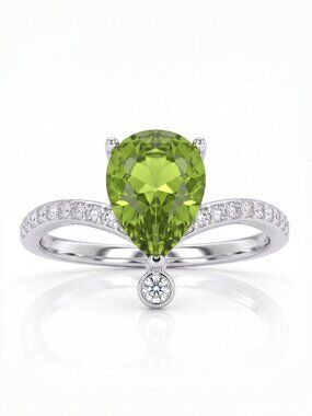 Green Peridot  Pear ring, size 8, 925 Sterling Silver